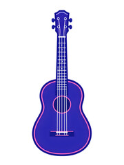 minimalist deep blue ukulele illustration featuring bold pink neon-style outlines and clean white strings
