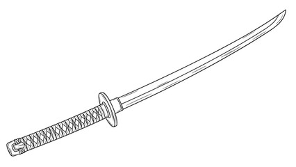 Traditional japanese katana sword in linear style with detailed handle