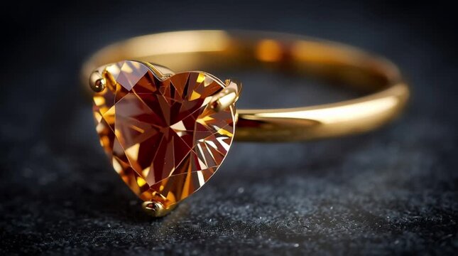 The concept of selling diamond rings for Valentine's Day. A diamond ring in the shape of a heart on a dark background.