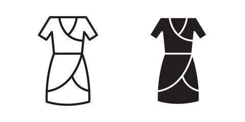 Jersey wrap dress icon set. Black icon on white background