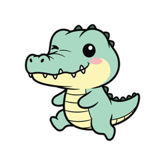 Obraz premium Cute Cartoon Alligator Running with Joyful Expression on White Background