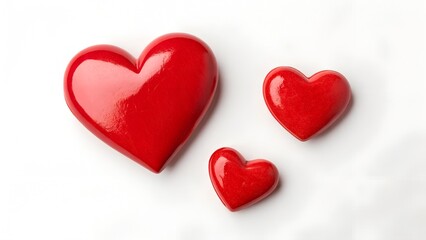 Obraz premium Three vibrant red hearts on a pristine white background