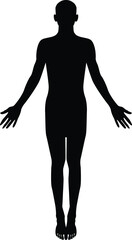 Full Body Human Silhouette Standing Forward Isolated on White Background