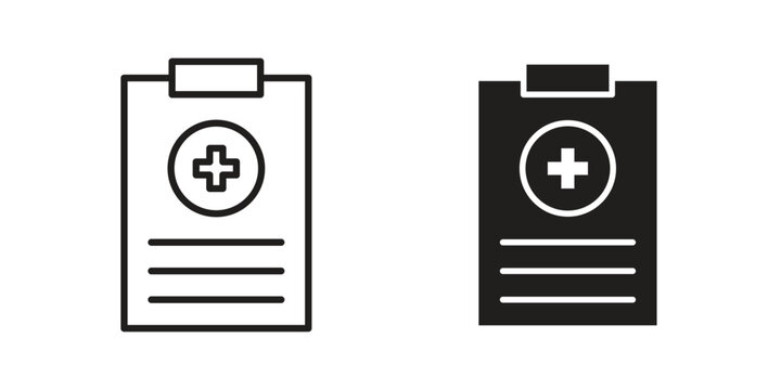 Medical records icon set. Black icon on white background