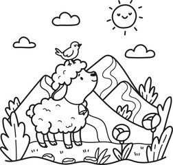 Fototapeta premium sheep in mountains coloring page