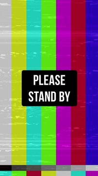 animation bad tv screen with please standby text.4k vertical video