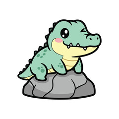 Obraz premium Cartoon Alligator Sitting on Rock with Cheerful Expression