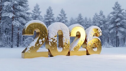 Golden 2026 New Year Winter Scene.
