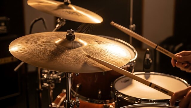 Drummer playing drums with sticks music.