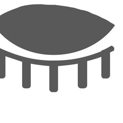A simple gray eyelash icon with a curved upper eyelid and several lashes, symbolizing eye makeup or beauty, on a white background with a small red dot.