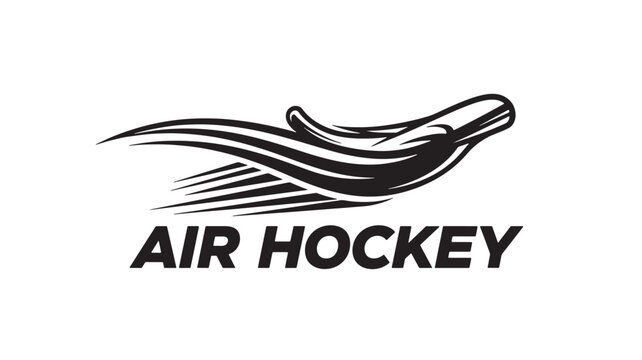A sleek black and white graphic depicts an air hockey striker with the text air hockey below high quality professional detailed