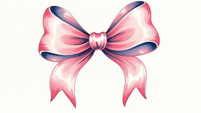 Pink ribbon bow on white background.