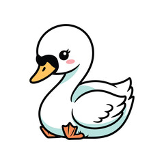 Obraz premium Cute cartoon duck mascot with headphones smiling isolated on white background