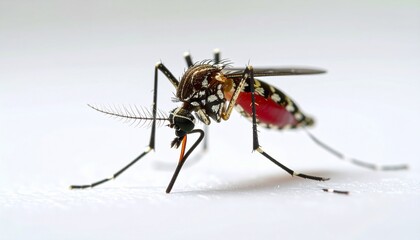Close-up of a Mosquito Feeding on Blood, Isolated on White.