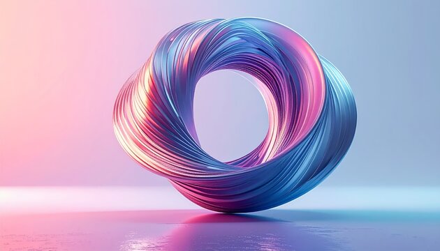 Abstract 3D Rendered Torus Shape with Vibrant Gradient Colors and Smooth Reflections.