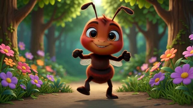 Funny Ant Mascot Dancing with Thumbs Up 3D Animation, Cute Cartoon Insect Character for Kids Education and Nature Concepts, 4K Footage