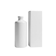 White bottle and box mockup isolated on transparent background for branding design