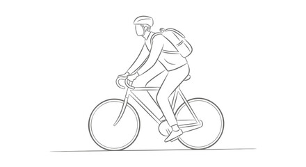 Obraz premium Cyclist riding bicycle with backpack and helmet in motion on road