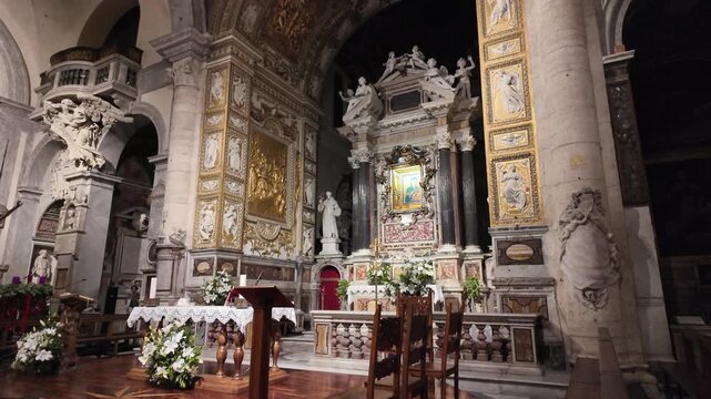 Grand Baroque Altar of Santa Maria del Popolo Church in Rome, Slow Motion