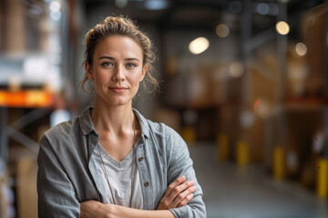 Fototapeta premium Confident Woman in Warehouse Setting for Packaging - Professional and