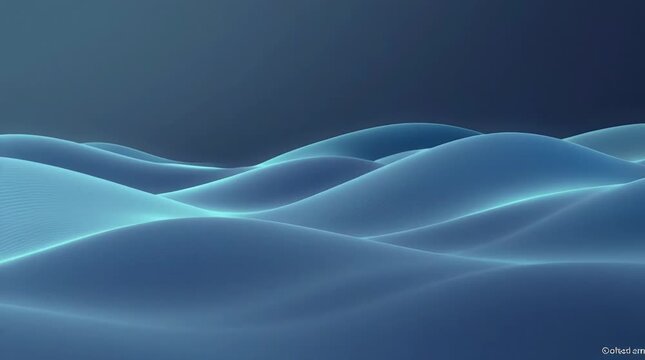 Glowing blue waves undulate across a dark gradient background scene.