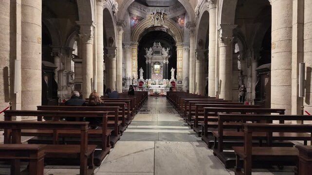 Interior of Santa Maria del Popolo Basilica in Rome, Slow Motion