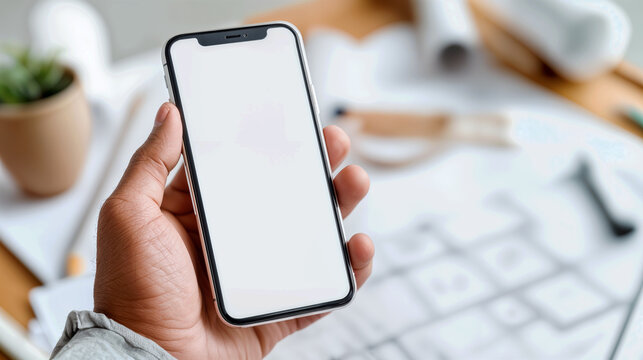 Architect's Table with Smartphone Planning and Innovation in Modern Workspace