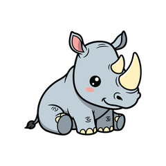 Obraz premium Cute cartoon baby rhinoceros sitting isolated on white background playful illustration