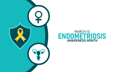 National Endometriosis Awareness Month Vector Yellow Ribbon Uterus Pain Women Health Support March Banner Design Infographic Stock Graphic Template