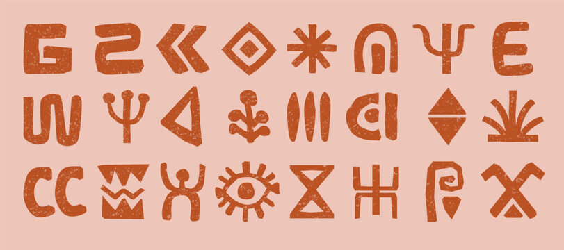 Ethnic symbol set. Mexican icon, African tribal pattern. Aztec decorative border texture. Ancient fabric, cultural decor. Native primitive sign, ornamental motifs. traditional tidy background