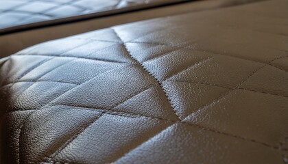 Naklejka premium Close-up of brown quilted leather texture, showcasing diamond-shaped stitching patterns on a smooth surface, indicative of luxury upholstery or fashion materials