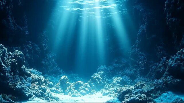 Underwater Scene with Sunlight and Coral Reefs