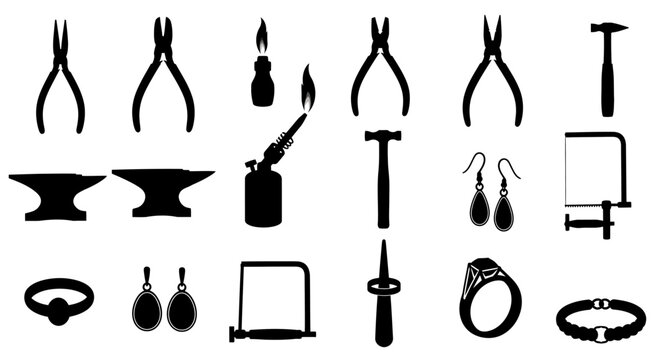 Jewelry Making Tools and Accessories Silhouette Vector Set