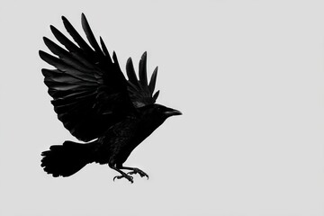 Obraz premium Majestic Black Bird in Flight Against a Minimalist Background