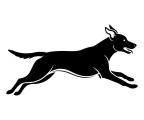 Obraz premium A black silhouette of a dog running on a white background