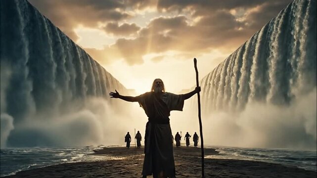 Moses Parting the Red Sea with Followers, Miraculous and Epic Scene