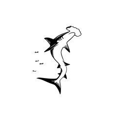 Obraz premium Hammerhead Shark. Hammerhead Shark simple black and white line art vector logo