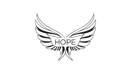 Obraz premium Stylized winged emblem featuring the word HOPE with a bold center in black and white.