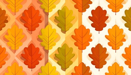 Obraz premium Autumn leaves pattern in warm tones, arranged on vertical and diamond backgrounds