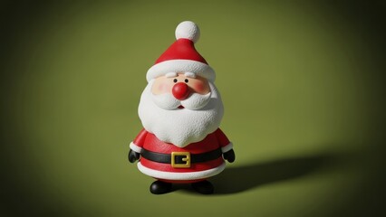 Obraz premium Small christmas santa claus figurine on green background