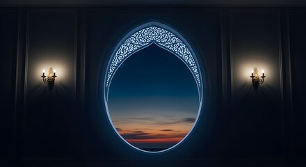 Ethereal archway with intricate design at sunset