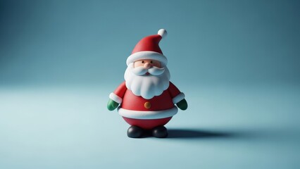 Obraz premium Small santa claus figurine standing on a blue background