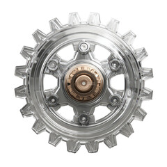 3D metallic gear icon engineering mechanical element on transparent background