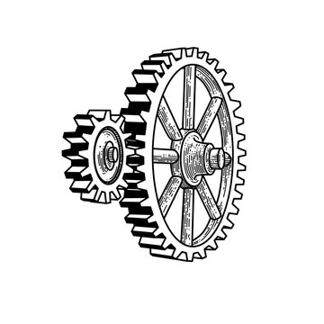 hand drawn interlocking mechanical gears line art vector illustration