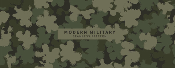 Seamless Hand-Painted Abstract camouflage Modern military Pattern. Artistic Banner Background © Olesia