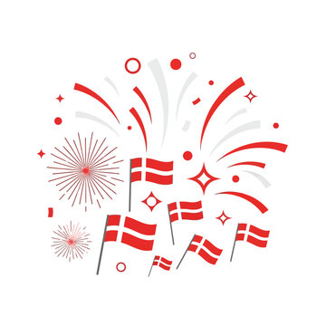 Danish flags and fireworks for national holiday celebration