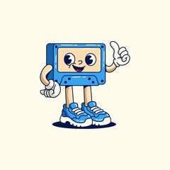 Playful retro cartoon cassette Vector illustration hand drawn