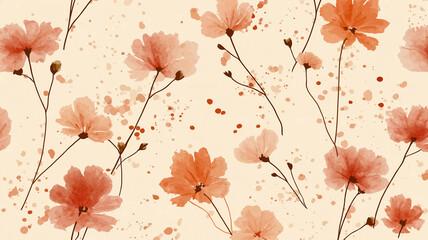 ナチュラルな印象の花柄が規則正しく配置された背景パターン、商品パッケージやポスター背景などに使える優美な装飾素材