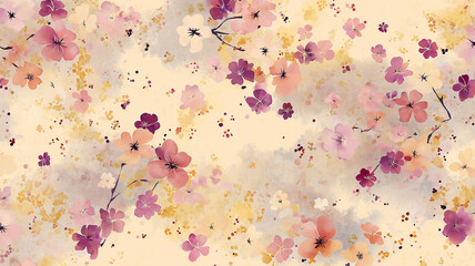 花をモチーフにした抽象的なパターンイラストが並ぶ背景素材、ナチュラルなインテリア・ファブリック・包装デザインに最適な背景