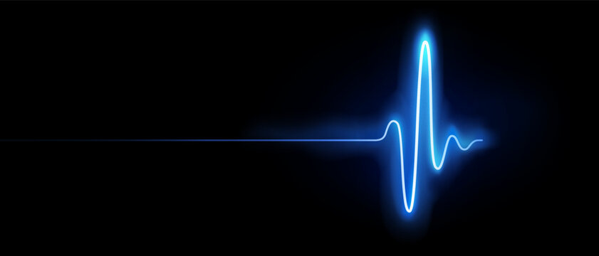 Vector illustration of realistic glowing pulse line representing heartbeat and heart rate. Luminous cardiogram waveform symbolizing medical monitoring and modern healthcare technology